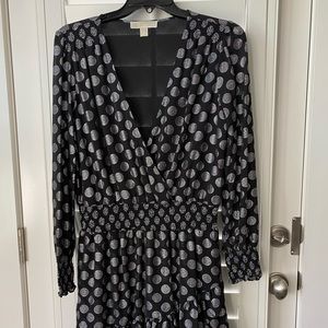 Shiny black and silver, long sleeve dress. Size L by Michael Kors